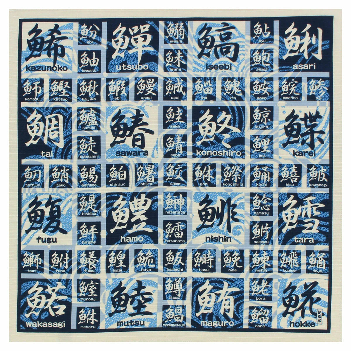 Furoshiki Sakana Kanji (blauw, 50 cm)