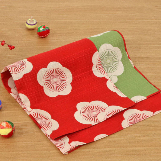 Furoshiki bifacciale Isa Monyo - Ume (rosso e verde, 48 cm)