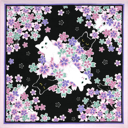 Furoshiki Nocturne de Chats (nero e rosa, 50 cm)