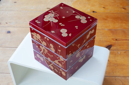 Bento pique-nique Ume (3 étages, rouge, 15 cm)