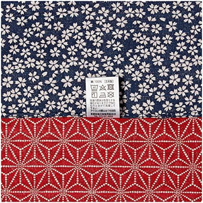 Furoshiki double face Asanoha Sakura (bleu marine et rouge, 50 cm)